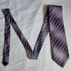 Blue Tie with Sheen Illusion And Red, Silver And White Stripe Pattern Neck Tie